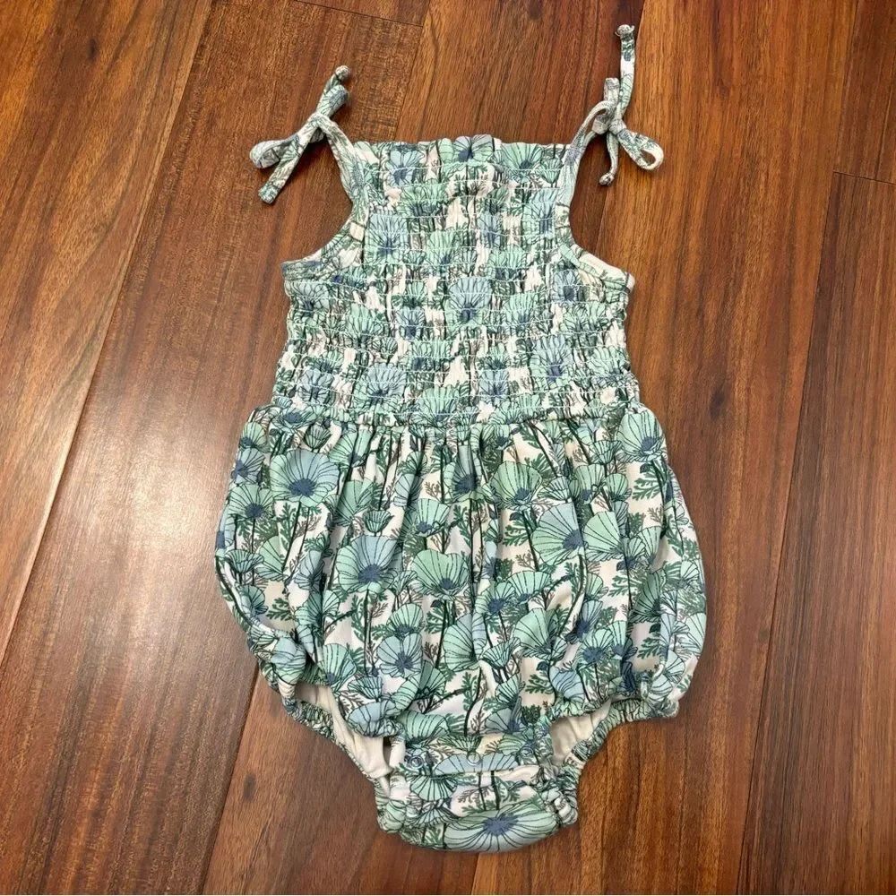 Kate Quinn green floral tropical cinched bodice onesie romper